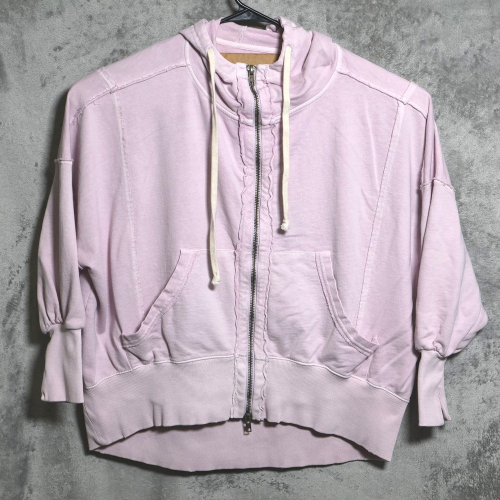 We‎ The Free Hoodie Womens Small Pink Oversized Full Zip Cotton Raw Hem Jacket